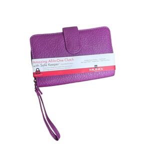 Mundi All In One Magenta Clutch Safe Keeper Zipper Photos Card Slots Wrist Strap